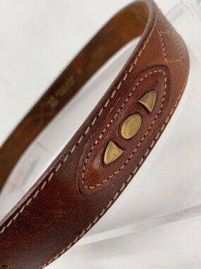 EuroMetal Brass Buckle Brown Genuine Leather Belt Made In Italy Size M 28/31